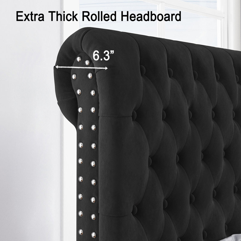 Alhaji Upholstered Wingback Bed, King, Black