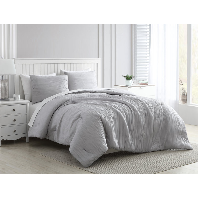 Ensemble d'édredon  Greenport Crinkle, Édredon pour grand lit + 2 taies décoratives sta, Argent