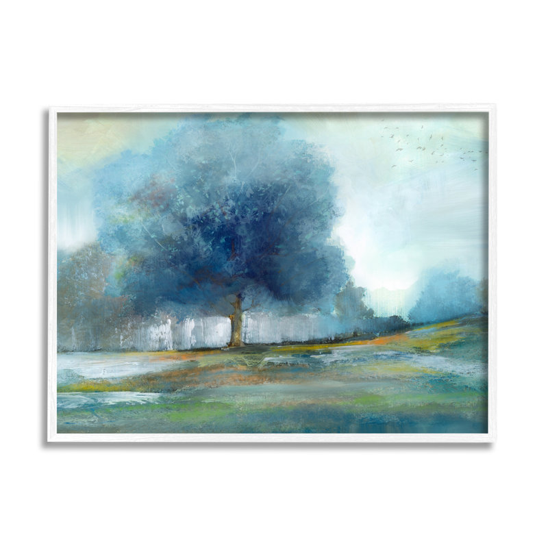 Au-666-Giclée, arbre bleu abstrait par Nan Peinture, L 30 po x H 24 po x P 1,5 po, Giclée encadrée blanc bord de mer