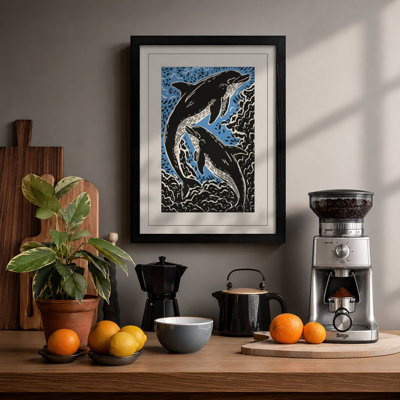 Leaping Whales Coastal - Framed Print