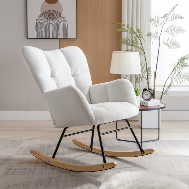 Chaise berçante rembourrée en velours Mid Century