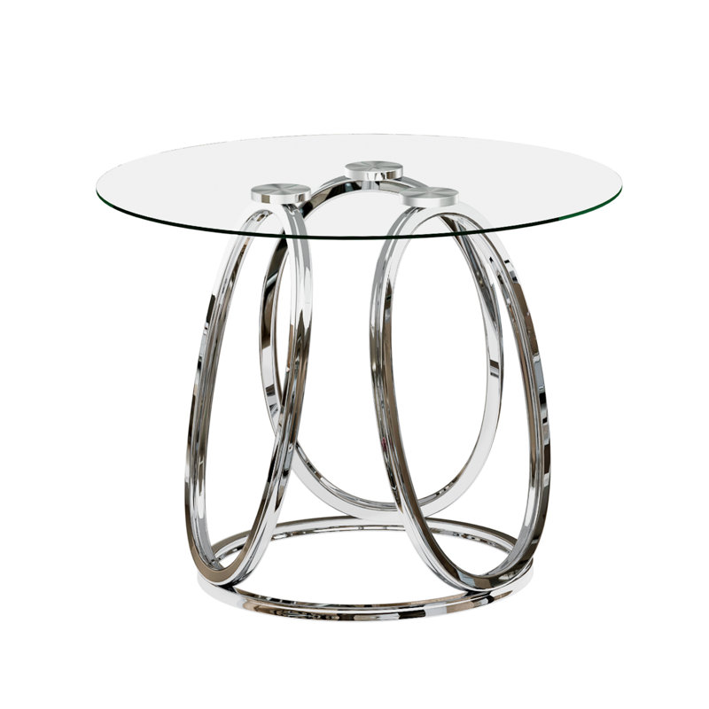 23.6" Round Glass End Table, Modern Style Tall Side Table for for Living Room, Balcony, Bedroom, Chrome