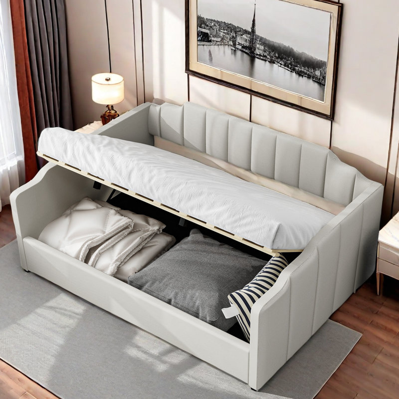 Lit de jour rembourré Stefoni, Double, Beige