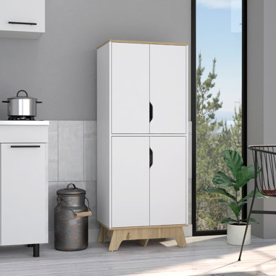 Multistorage cabinet 59" H, four doors, four internal shelves, Light oak / White