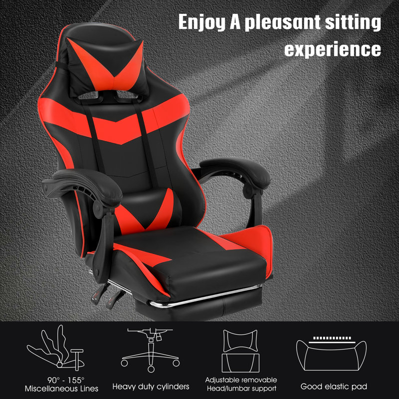 Inbox Zero Adjustable Reclining Ergonomic Swiveling PC & Racing Game Chair in Black/Red