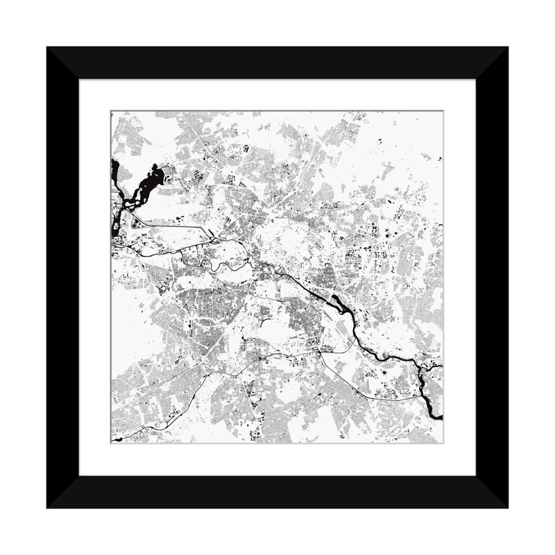 « berlin' », impression sur toile tendue, H 16 po x l 16 po x P 1 po, Papier d'art encadré noir, Blanc