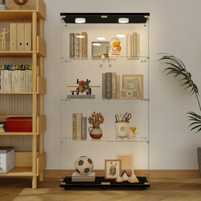 Two-Door LED Lights Glass Display Cabinet 4 Shelves With Door, Floor Standing Curio Bookshelf For Living Room Bedroom Office by Brayden Studio