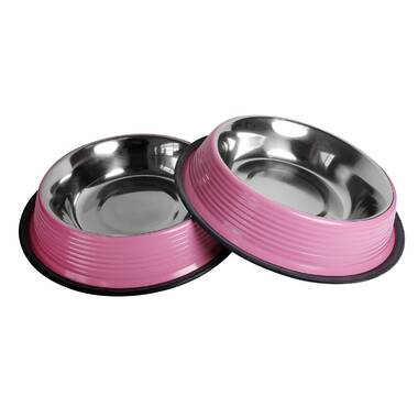 Stainless Steel Pet Bowl Small. Dog bowl with paws. Pink dog bowl