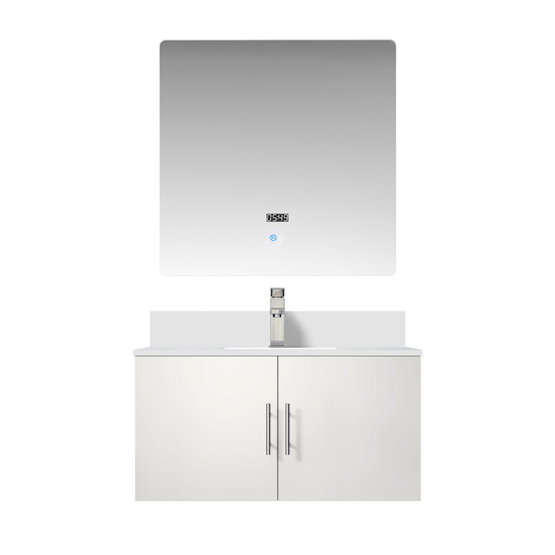 Meuble-lavabo blanc lustré 36 po X P 22 po avec plateau en marbre, robinet, miroir à DEL - et pour chauffer les taches P, robinet inclus, égratignures