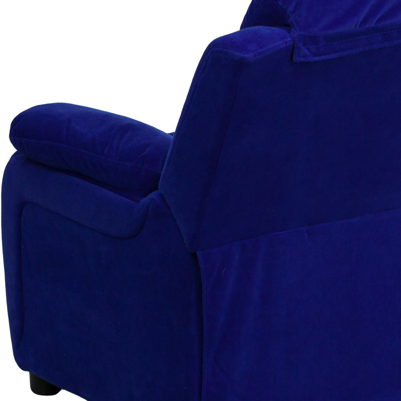 Deluxe Padded Contemporary Kids Recliner with Storage Arms, Microfiber - Blue