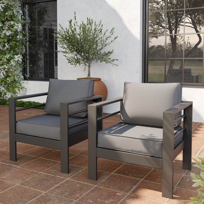 Ensemble de 2 chaises de patio en aluminium avec coussin (ensemble de 2), Gris foncé, Gris anthracite