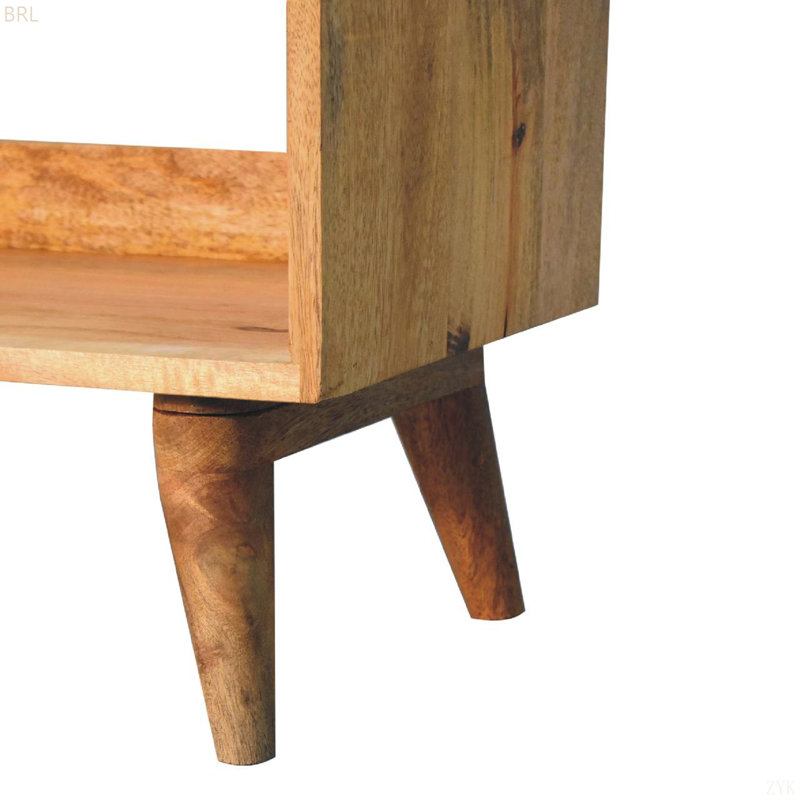 Banc de rangement en lin Oakic Ish, rembourré, pieds nordiques, Chêne / beige