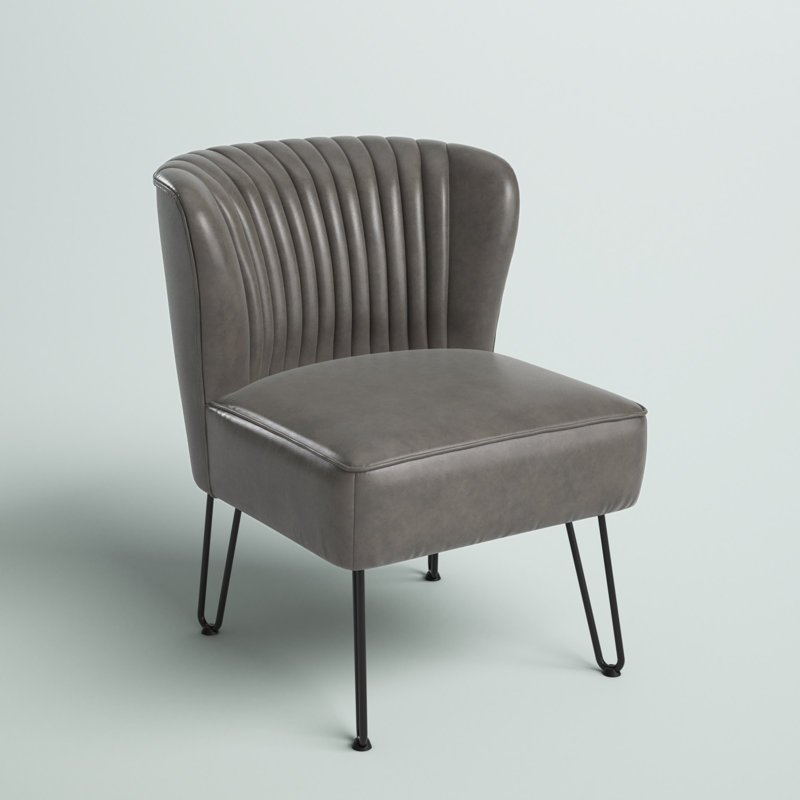 Euclid Faux Leather Chair With Metal Base, Grey Pebbled Faux Leather
