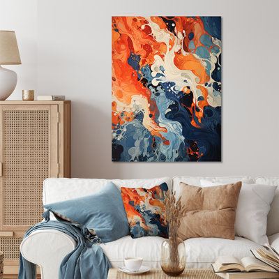 Encre liquide bleue et orange, art mural abstrait en métal II