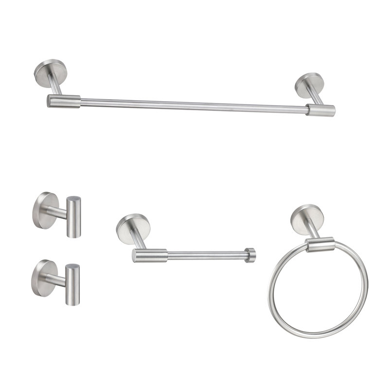 5 Piece Bathroom Accessories Set, Wall Mount Aluminium and Stainless Bathroom Hardware,, Brushed Nickel