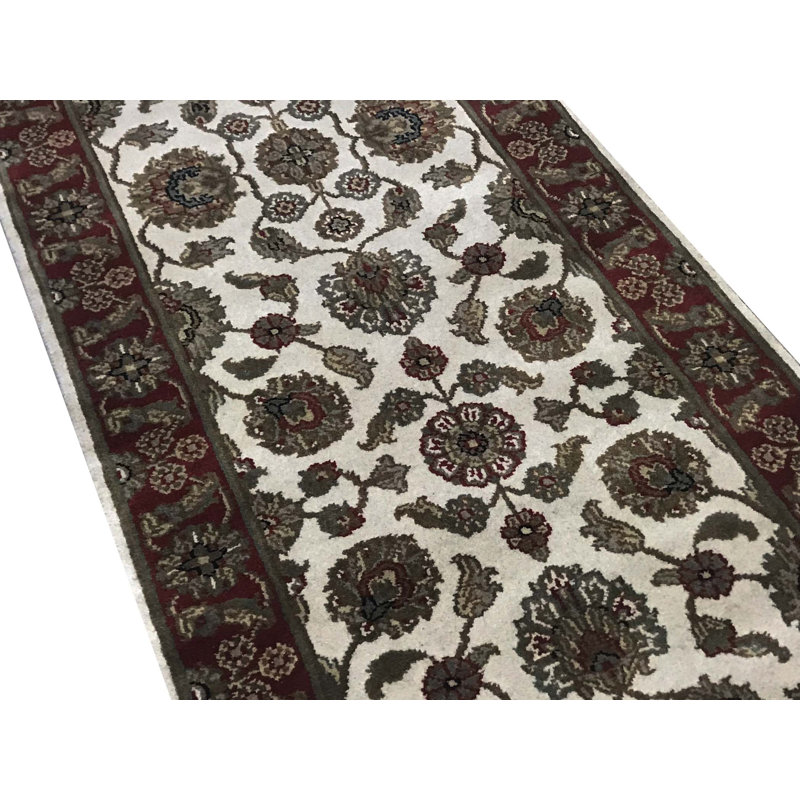 Tapis de couloir ivoire et noir noué à la main de haute qualité