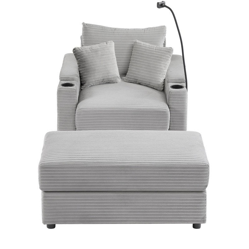 41.7" Modern Style Single Sofa Sofa Couch With Storage Space, A Movable Ottoman, Two USB Ports, Two Cup Holders, A Phone Holder For Living Room, Grey