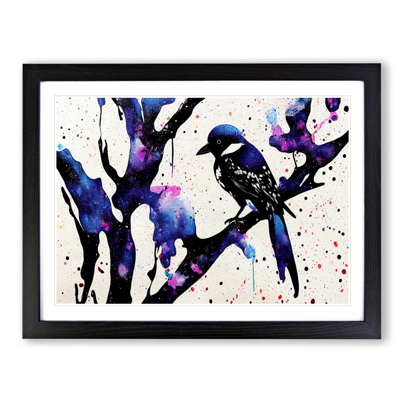 Magpie Bird Splash Vol.1 Abstract - Single Picture Frame Painting, 46cm H x 64cm W x 2cm D, Black