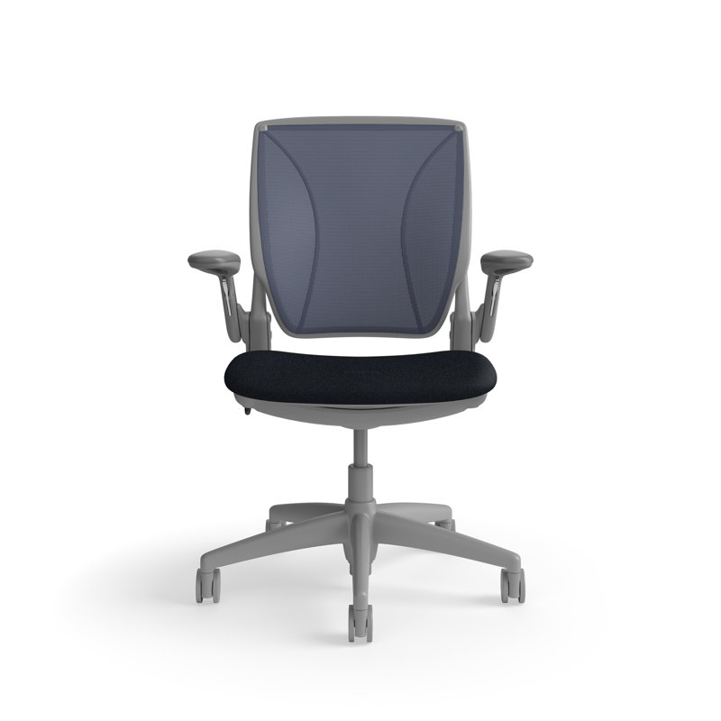 World LM, Ergonomic Task Chair with Poppy Seed Backrest, and  Autumn Upholstered Seat, Gray, Blue Fabric, Blue Mesh