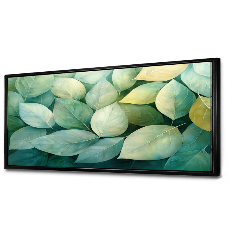 Irènej feuilles transparentes mosaïque nature collage II - feuilles, art mural, H 28 po x l 60 po, Cadre flottant, Noir