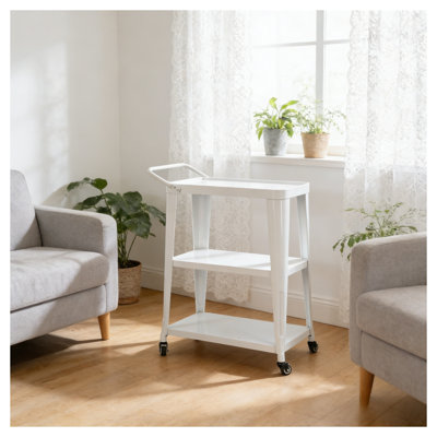Chariot roulant industriel en métal à 3 niveaux avec roulettes pivotantes, support de rangement blanc pour la cuisine