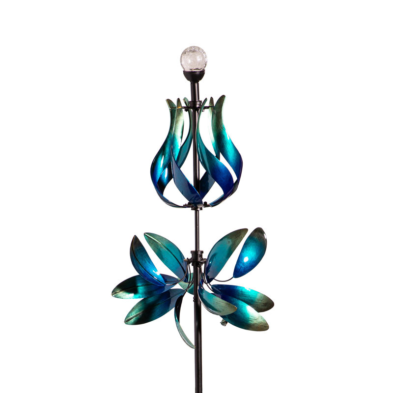 Girouette solaire en métal, bleu et bleu sarcelle, dégradé floral, H 82 po