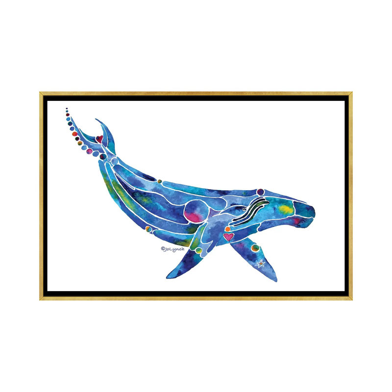 «Whale Humpback Ocean» par Jo Lynch - reproduction d'art, H 18 po x l 26 po x P 1,5 po, Toile avec cadre or, Aucun mat