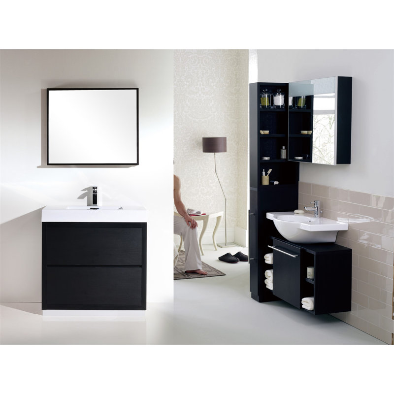 Royka 39.5'' Single Bathroom Vanity with Acrylic Top, Black