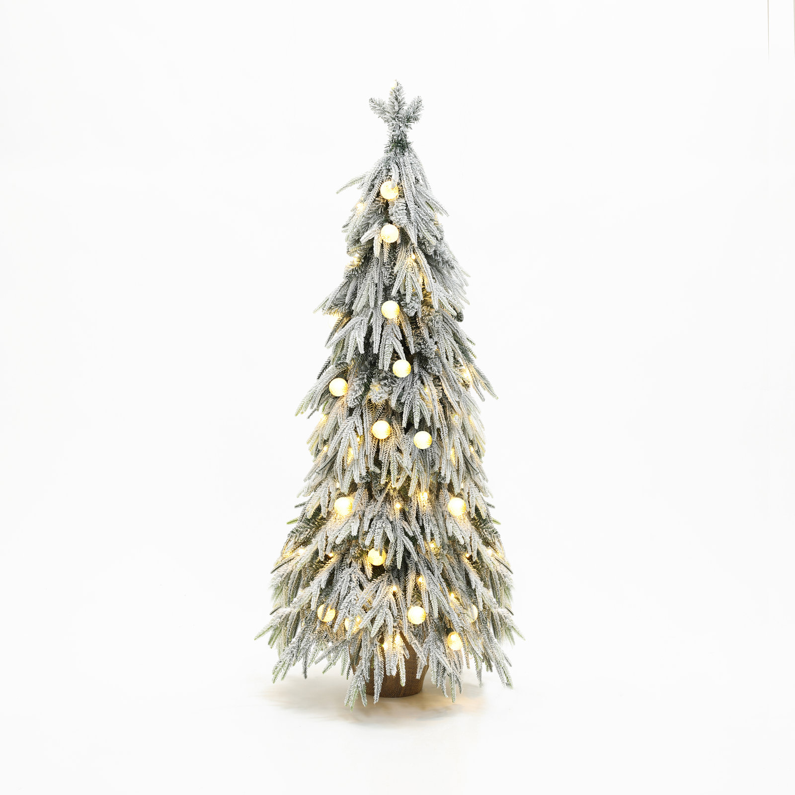 4.5Ft Pre-Lit Snow Flocked Slender Fir Artificial Christmas Tree