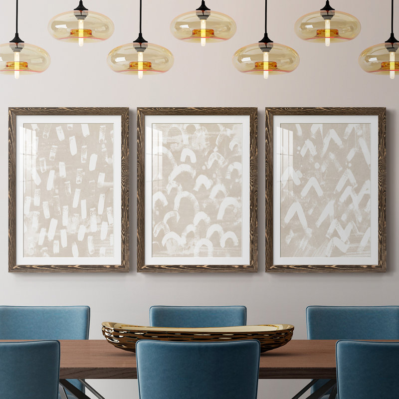 Earth Earth I - ensemble de 3 reproductions d'art encadrées, H 37,5 po x l 82,5 po x P 1,5 po, Noyer