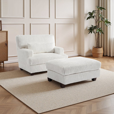 Ermia Modern Faux Fur Chaise Lounge Chair with Movable Ottoman and Pillow