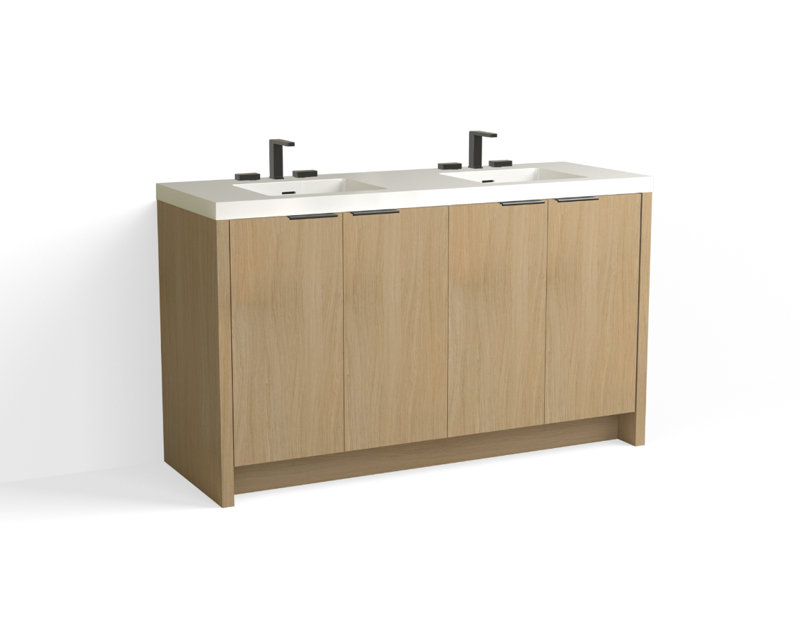 Mesa 60" W Freestanding Double Bathroom Vanity , White Gloss, Charred/Satin Nickel, 8" Widespread