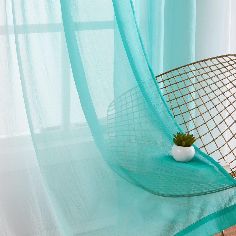 Rideaux en mousseline voilage bleu sarcelle ombré, 2 panneaux de 213 cm de long, pour chambre de fille, avec passe-tringle.