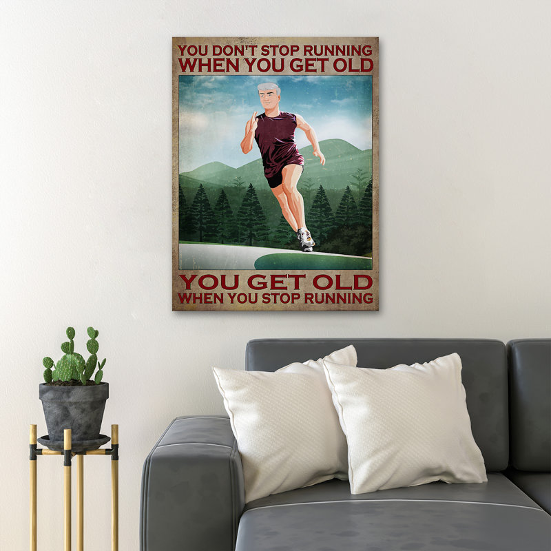 Jeune homme qui court - Vous ne vous arrêtez pas de courir quand vous vieillissez - 1 pièce, reproduction d'art graphique sur toile tendue