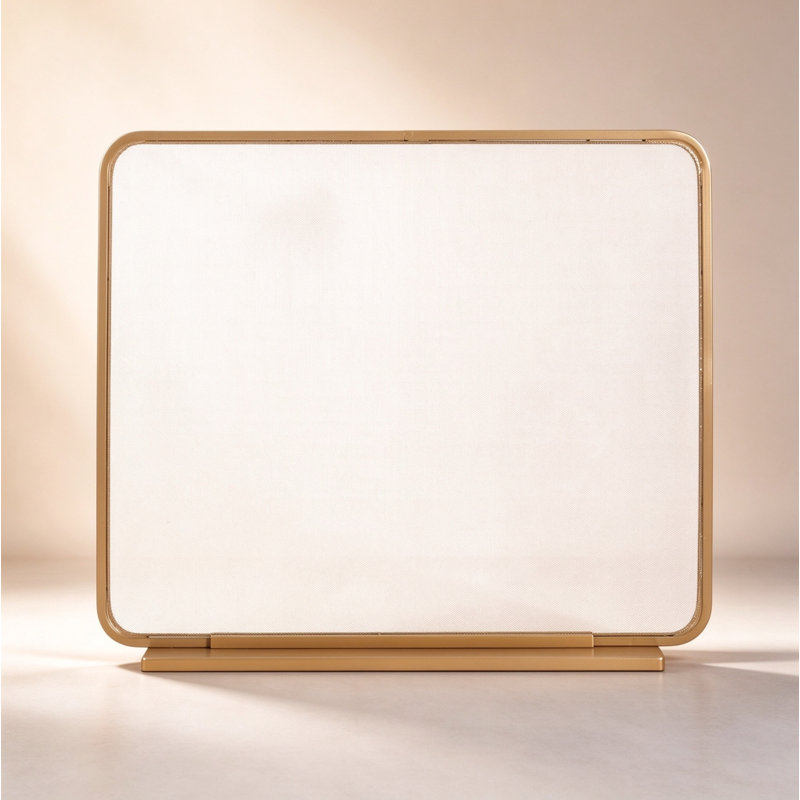 Contemporary Golden Metal Fireplace Screen, Decorative Fire Barrier for Rooms