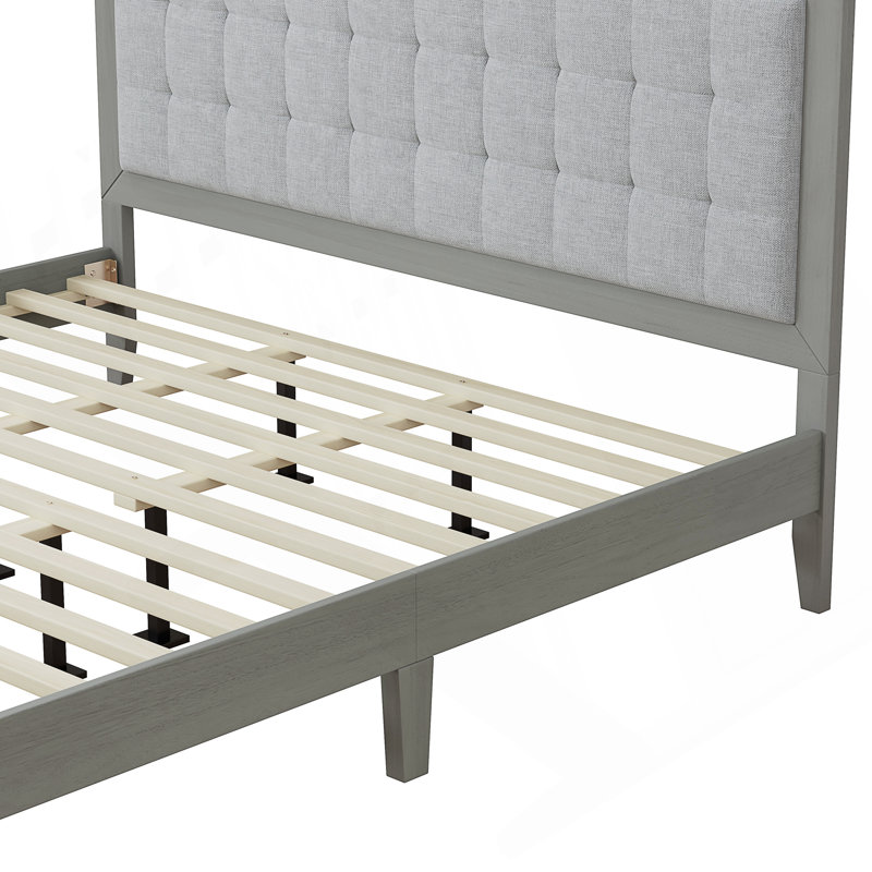 Solid Wood Platform Upholstered Headboard King Bed
