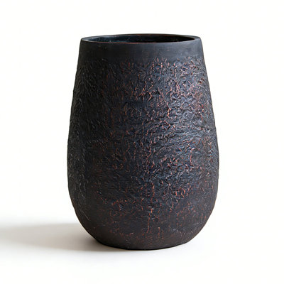 Pot de fleurs de 20 po de hauteur en béton patiné, grand pot de fleurs rond noir avec trou de drainage pour l'intérieur et l'extérieur, pot de fleurs décoratif moderne pour patio, jardin, cour, maison, finition rustique bronze