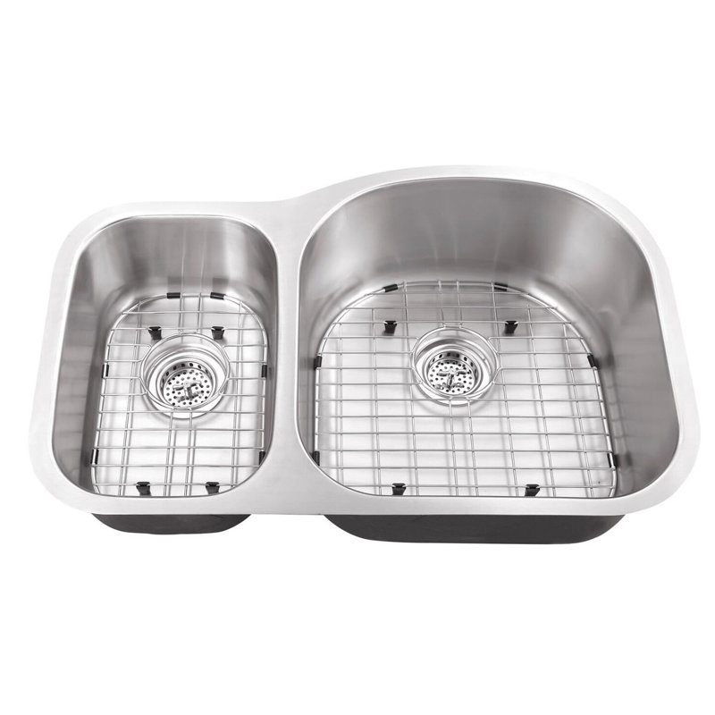 Évier de cuisine à double cuve avec robinet encastrable l 32 po x l 21 po, Calibre 16, Robinet industriel