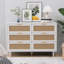 43,31 po, armoire de rangement à 6 tiroirs en rotin, pour chambre à coucher, salon, blanc