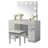 Contemporary Style 1pc Vanity w/ Stool Set Glass Top Storage Drawers Central Mirror w/ Bulbs USB And Power Outlet White and Gray Finish