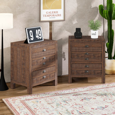 Wood Nightstands Set Of 2 With Charge Station, Bedside Tables 3 Drawer Night Stand With Drawers, Sofa Side End Table Dressers