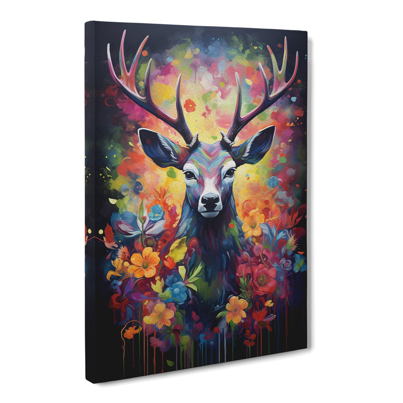 Stag Colour Field No.2 - Wrapped Canvas, 50cm H x 35cm W x 3cm D
