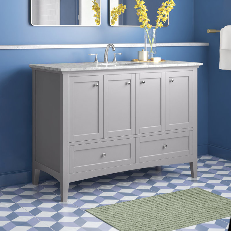 48'' Single Bathroom Vanity with Marble Top, Gray