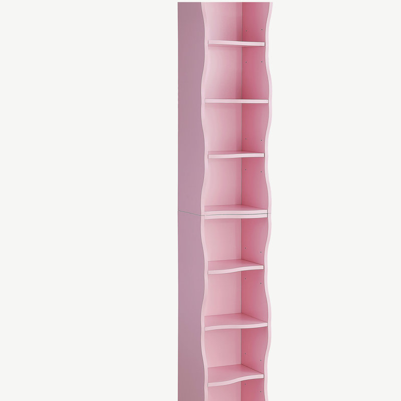 8-Layer Adjustable Bookshelf With Wavy Border -Thin Tall & Narrow Display Shelf For Home Office, Multifunctional Storage