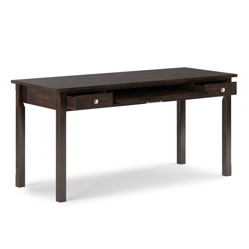 Avalon 60"W Solid Wood Contemporary Writing Desk with 2 Drawers and Flip-Down Keyboard Tray, Tobacco Brown