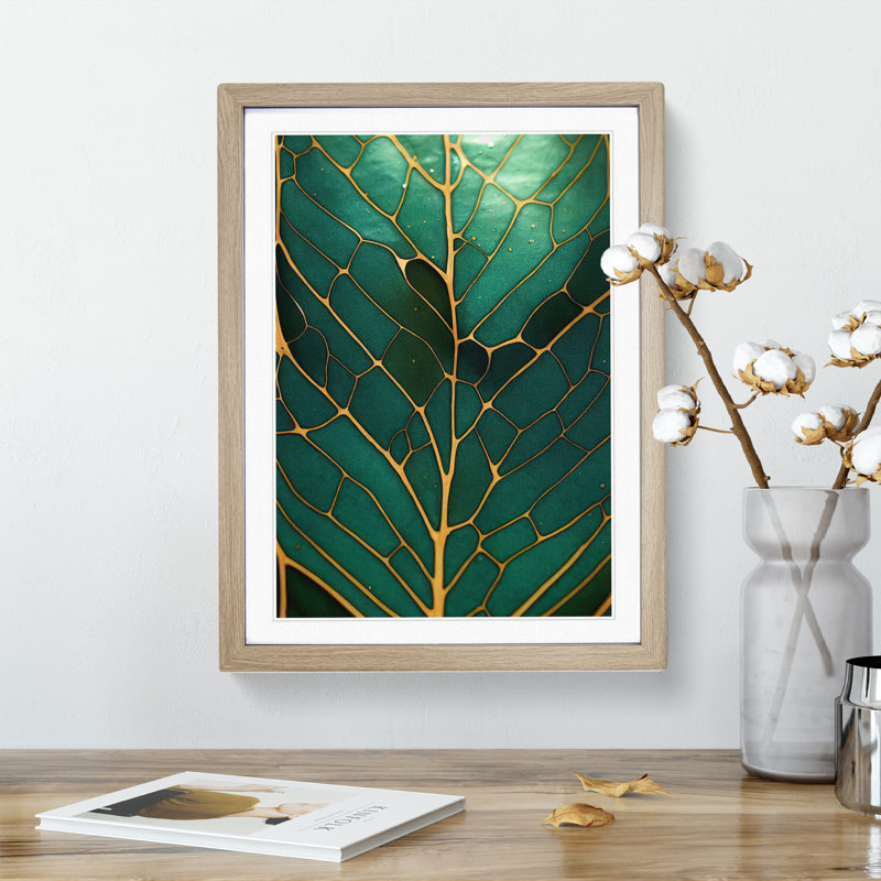 Awesome Leaf - Single Picture Frame Print, 64cm H x 46cm W x 2cm D, Oak Framed