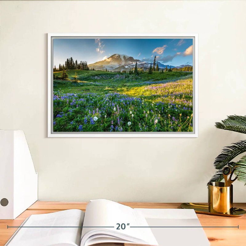 Le printemps au mont Rainier, Cadre flottant blanc, 13 po x 9 po