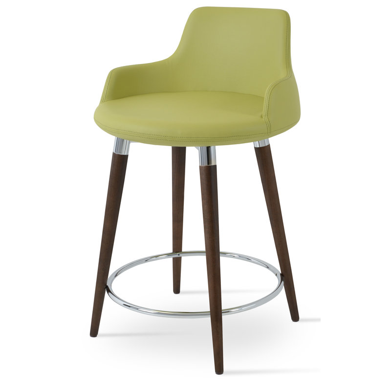 Dervish 29.5" Bar Stool, Natural, Leatherette-Green