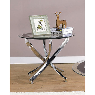 Sabatina Round End Table with Glass Top in Chrome and Black