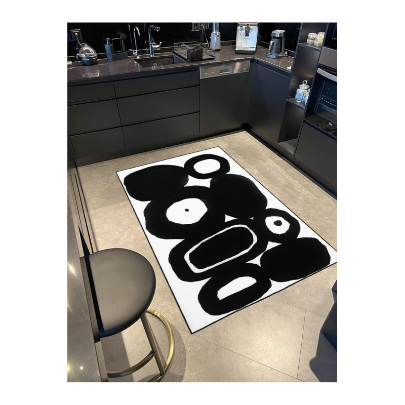 Tapis noir à motif géométrique noir, Tapis de couloir 3 pi 3 po x 9 pi 10 po